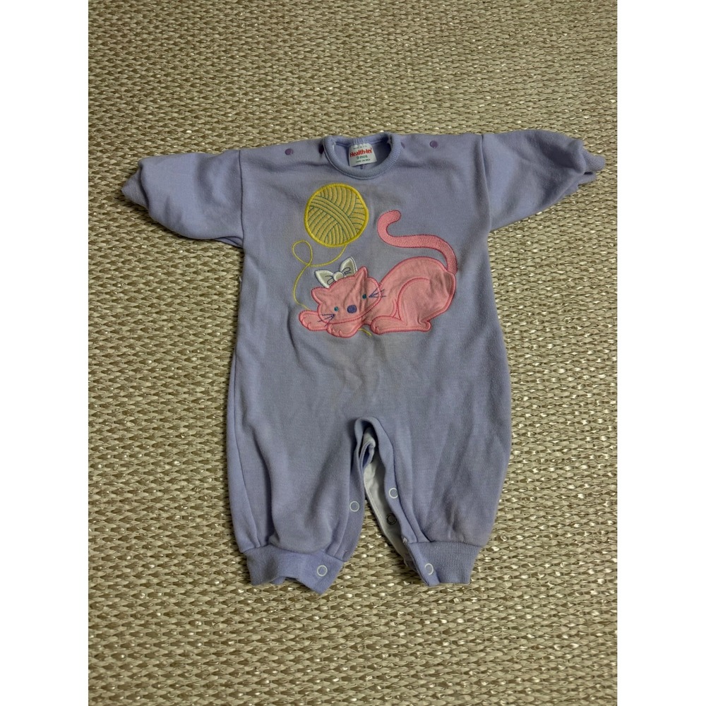Vintage Health-tex Baby Girls kitty  Purple Cat Romper‎ 9 Months USA Y2K 90's